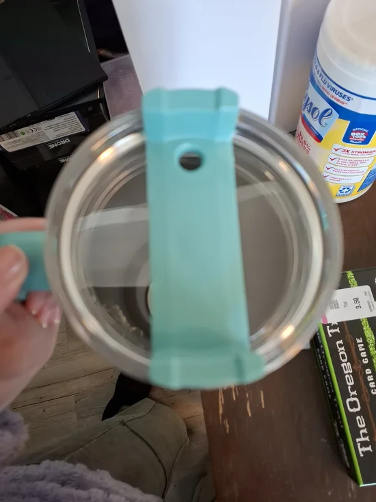 Glitter Ombre Travel Tumbler with Handle - Teal to Silver - Picture 3 of 3